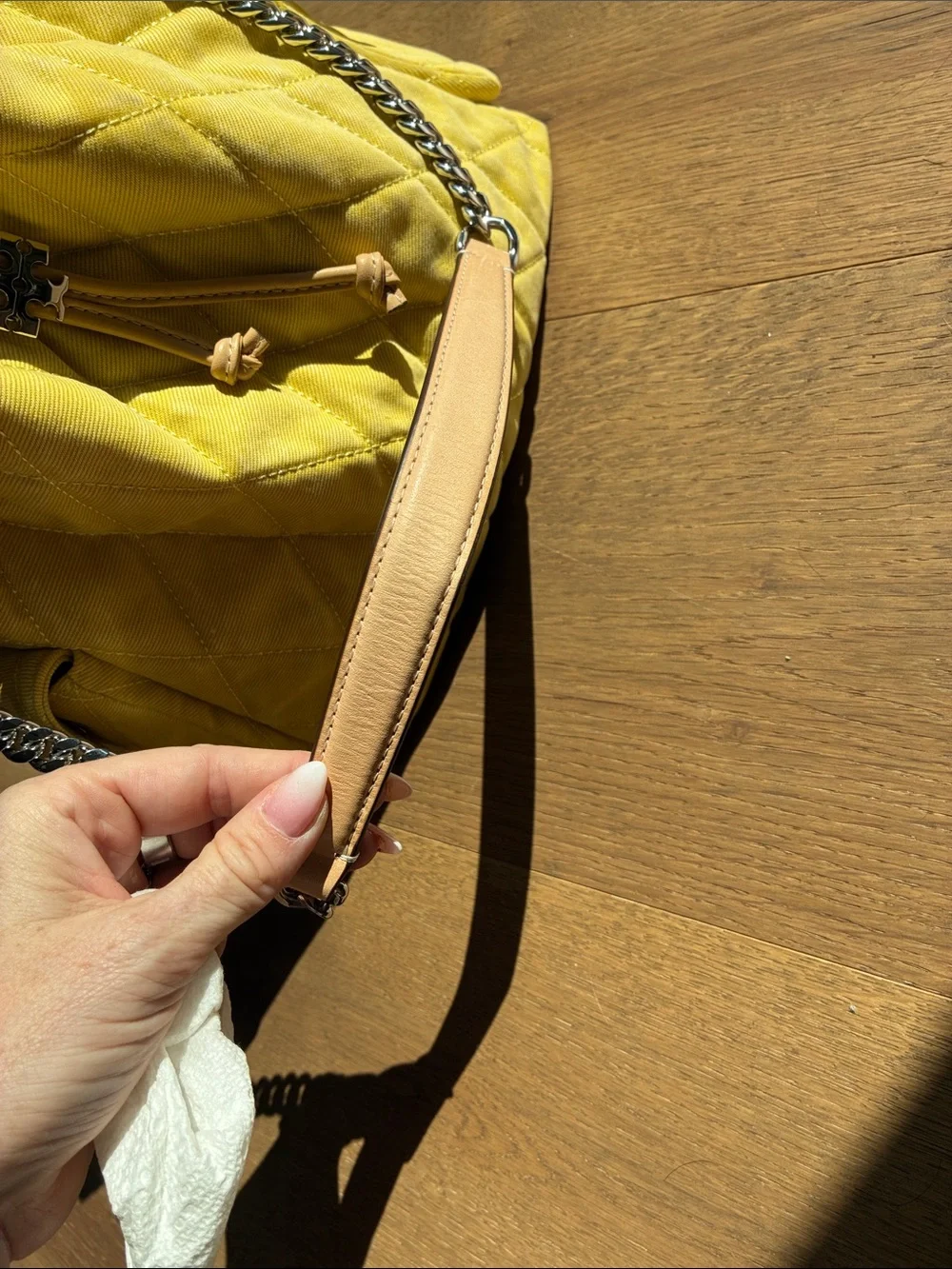Tory Burch Charlie Yellow Quilted Denim Bag